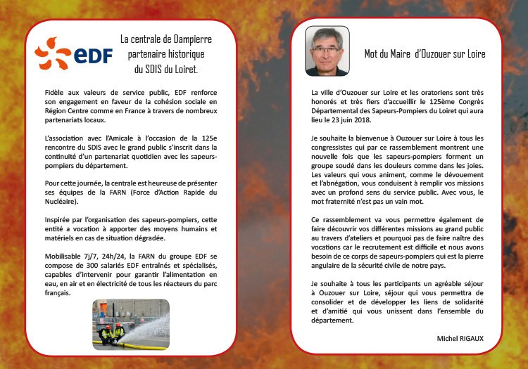 Mise en page du programme du 125e Rassemblement des sapeurs pompiers