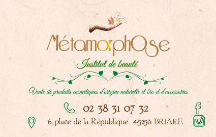 Réalisation carte de visite institut de beauté Métamorphose Briare