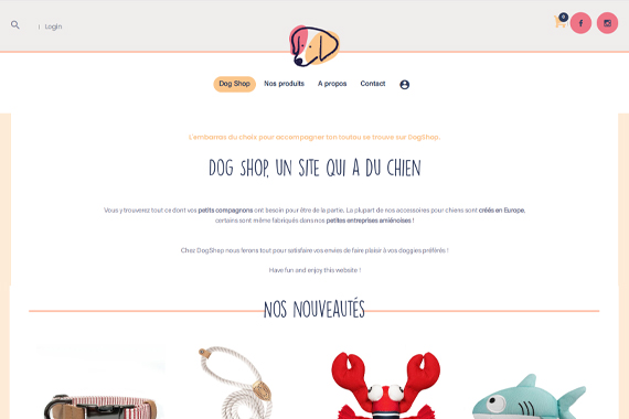 Réalisation du site internet responsive marchand pour la société DOGSHOP Vente d'article en ligne pour chien