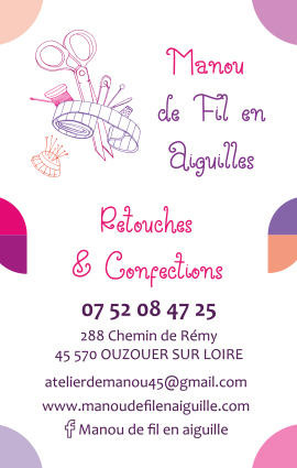 Réalisation carte de visite pour la couturière Manou de fil en aiguille à Ouzouer sur Loire 45