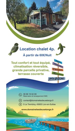 Réalisation d'un flyer pour le domaine des 2 étangs à Lion-en-Sullias 45 Loiret location de chalet