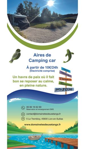 Réalisation d'un flyer pour le domaine des 2 étangs à Lion-en-Sullias 45 Loiret - Emplacement de Camping car