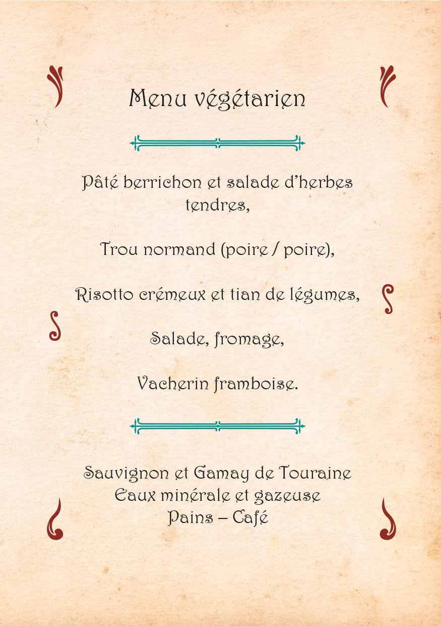 Mise en page d'un menu pour un adoubement de chevalier Ouzouer sur Loire Loiret 45