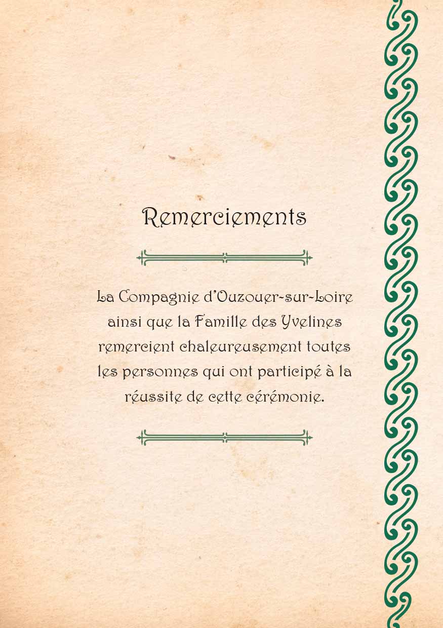 Mise en page d'un menu pour un adoubement de chevalier Ouzouer sur Loire Loiret 45